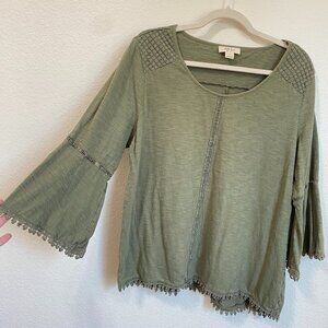 STYLE & CO Scoop Neck 3/4 Sleeve Lantern Top Large Green